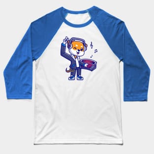 Cute Shiba Inu Dog DJ Playing Music Cartoon Baseball T-Shirt